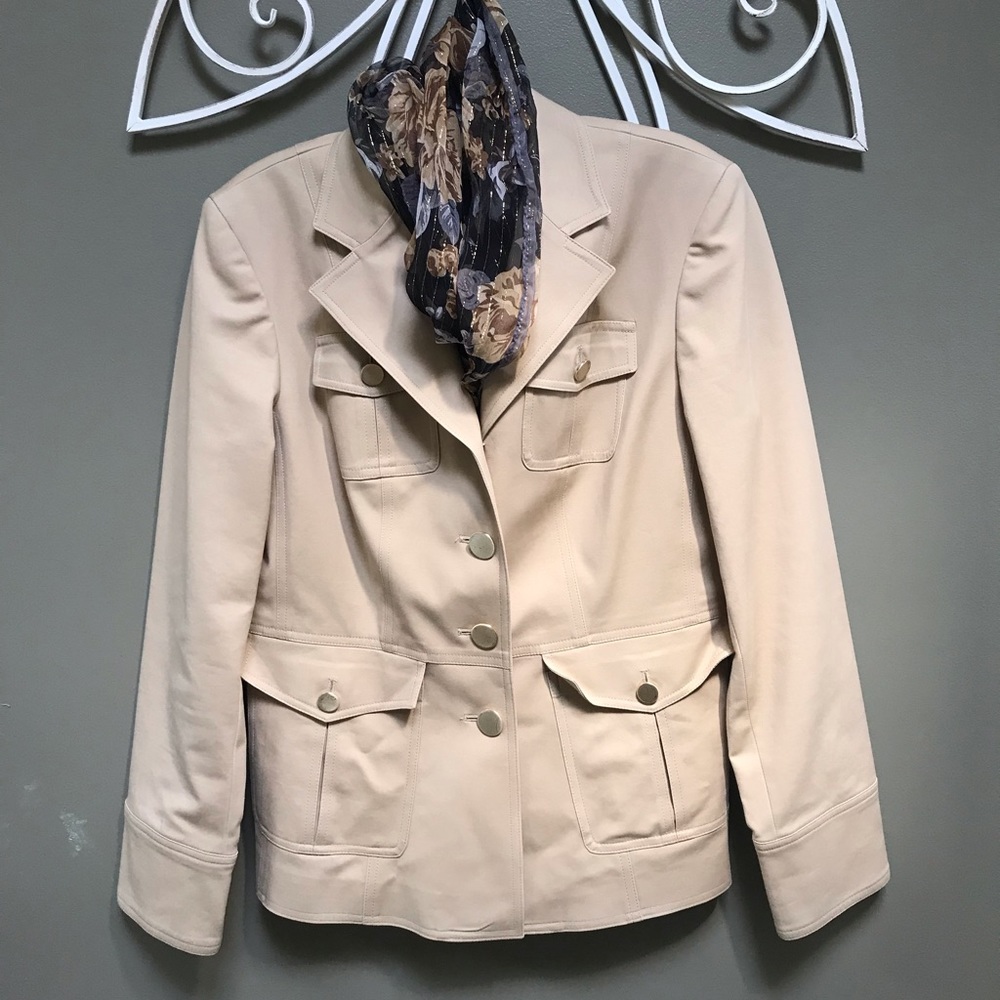 JONES NEW YORK Beige Military Blazer & SILK SCARF!